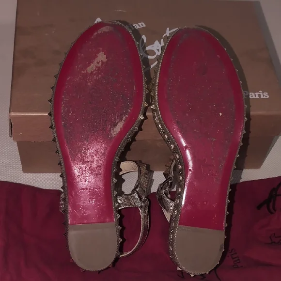 Christian Louboutin Madmonica Spiked Metallic Leather Sandals - Size 37 - Picture 5 of 15